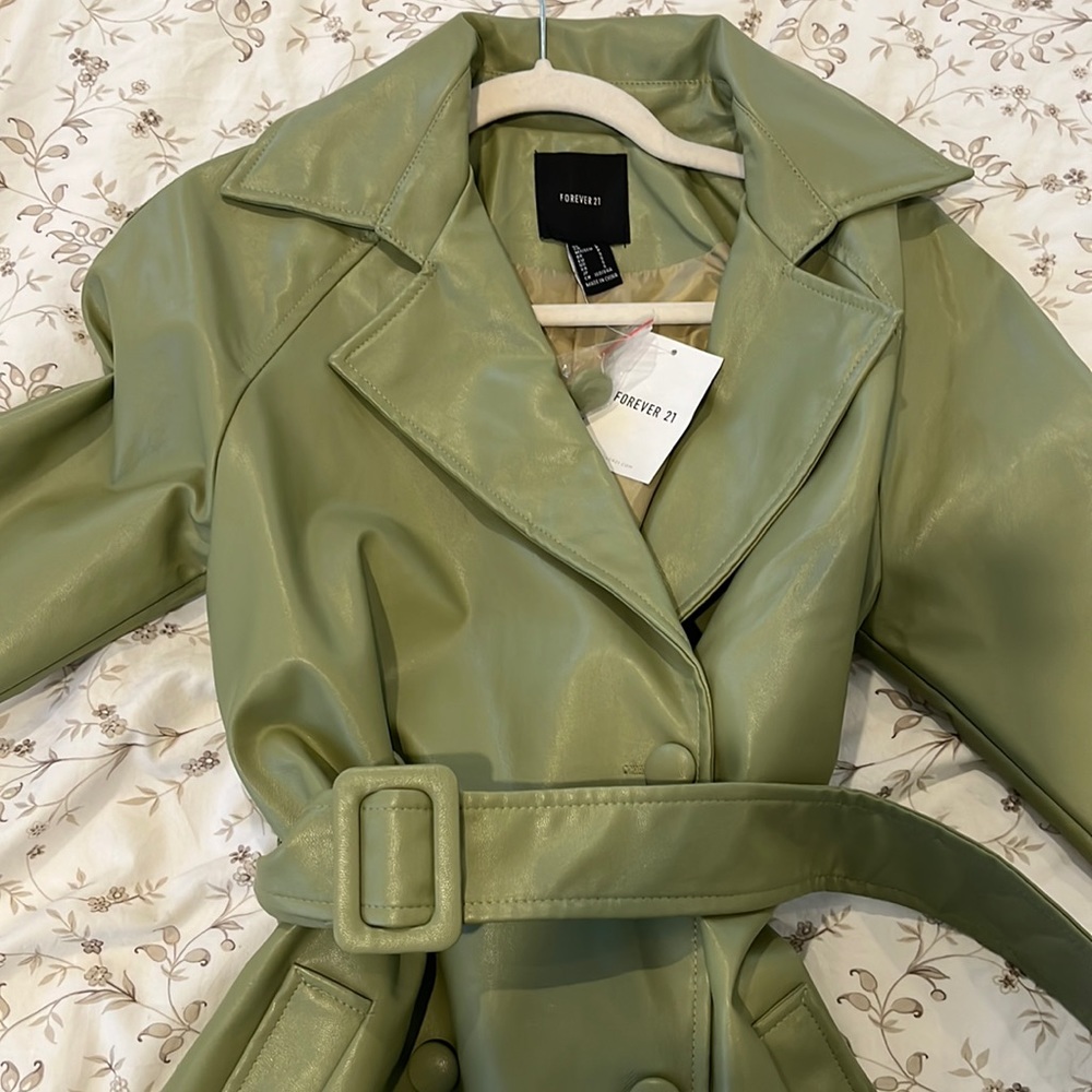 the perfect Green faux leather trench coat (NWT)